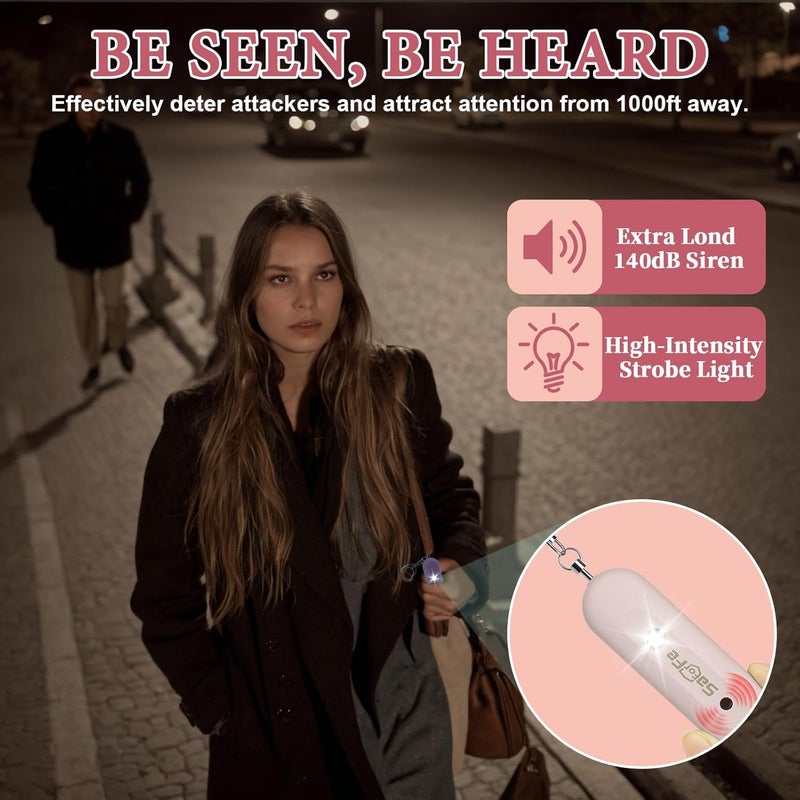 SaForFe Rechargeable Personal Safety Alarm for Women - 140dB Self-Defense Security Alarm Keychain with Strobe Light, Emergency Security Alert Devices for Women Girls Kids Elderly(Pink) - Image 2
